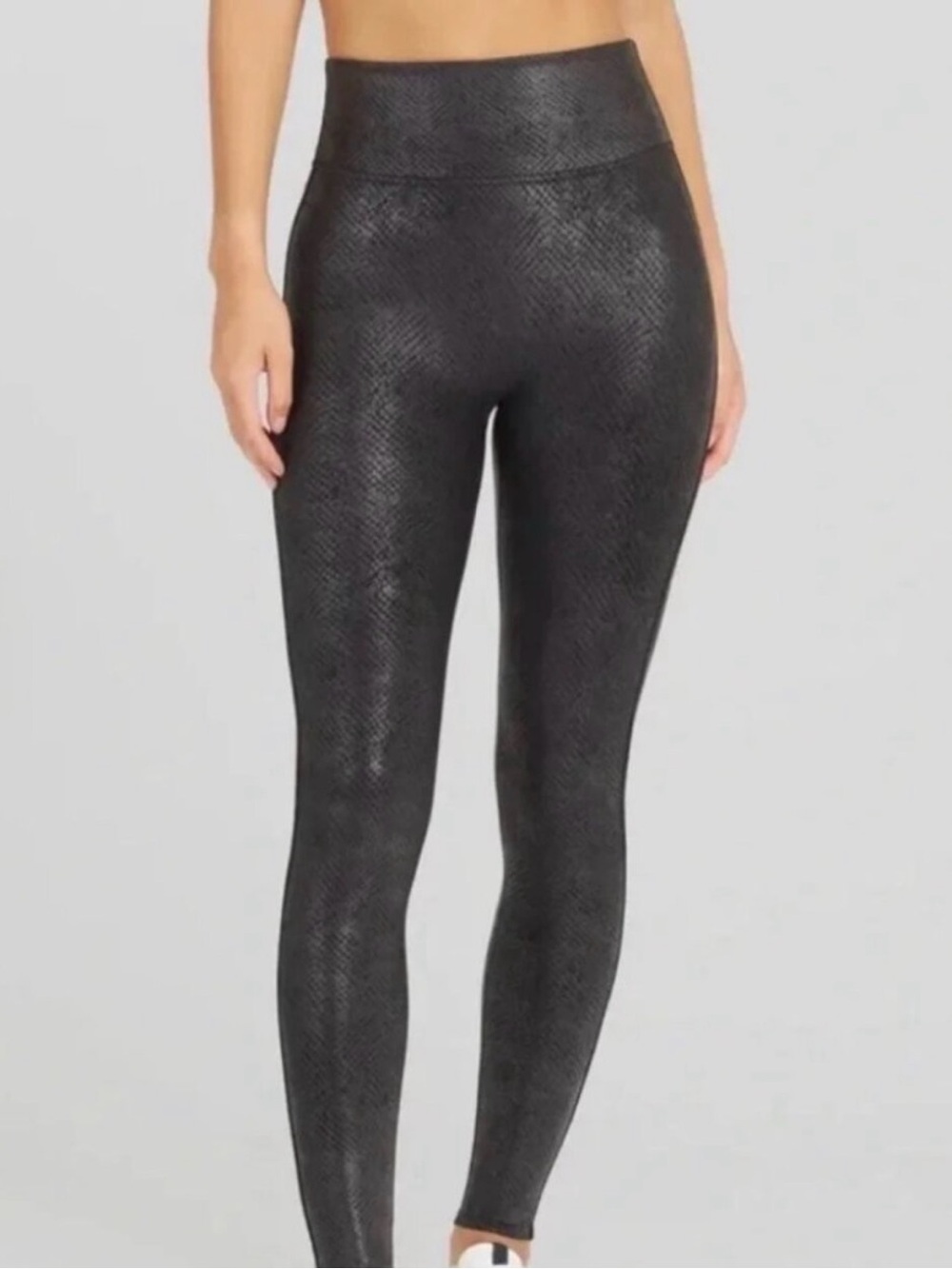 SPANX Black High-Waist Faux Leather foiled snakeskin Leggings